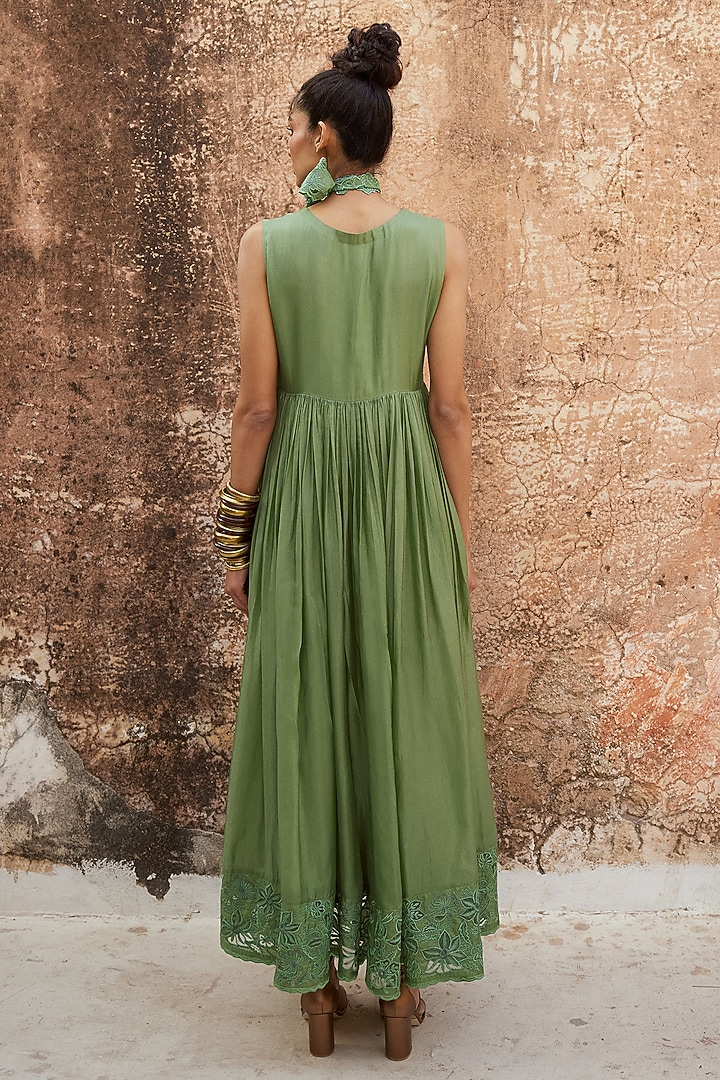 Sage Green Silk Organza Maxi Vacation Dress With Scarf by Paulmi & Harsh at  Pernia's Pop Up Shop 2026