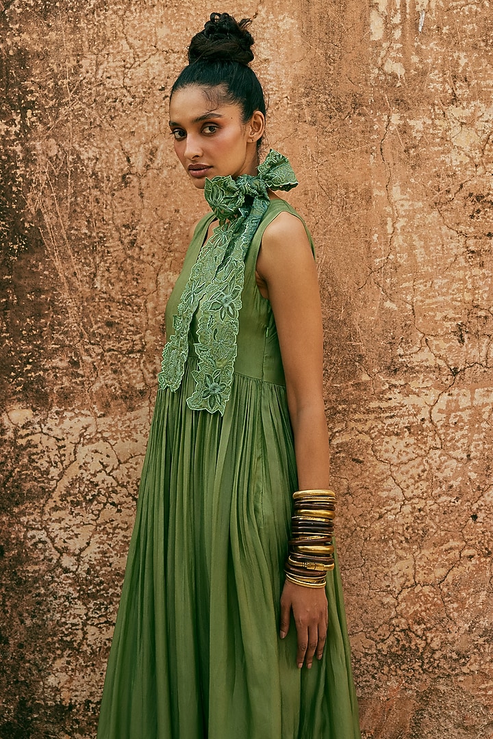 green emerald velvet dress Ladivine CD386 Elegant A-line Formal Gown with Neck Scarf – Mia Bella  Couture