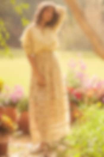 Ivory Malai Chanderi Floral Printed Skirt Set by Paulmi & Harsh at Pernia's Pop Up Shop