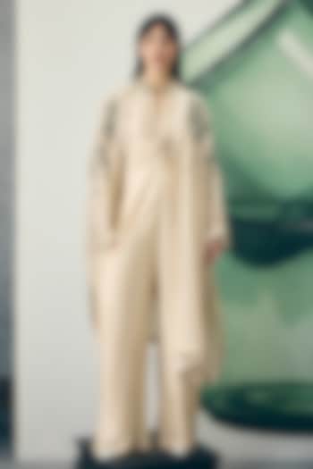 Ivory Modal Silk Jumpsuit With Jacket by Paulmi & Harsh at Pernia's Pop Up Shop