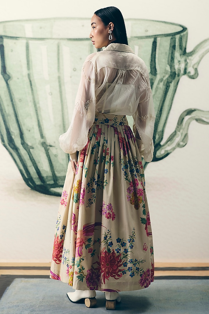Off-White Poplin Printed Skirt Set by Paulmi & Harsh at Pernia's Pop Up Shop
