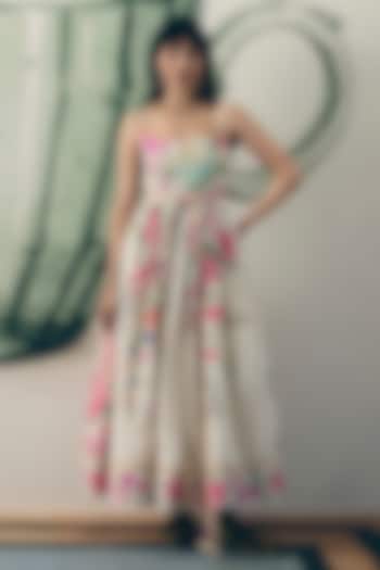 Off-White Poplin Printed Summer Dress by Paulmi & Harsh at Pernia's Pop Up Shop