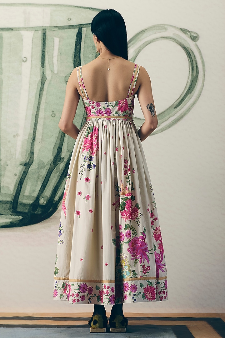 Off-White Poplin Printed Summer Dress by Paulmi & Harsh at Pernia's Pop Up Shop
