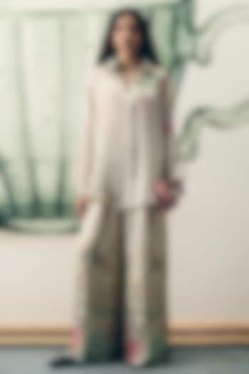 Ivory Japanese Satin Printed & Embroidered Co-Ord Set by Paulmi & Harsh at Pernia's Pop Up Shop