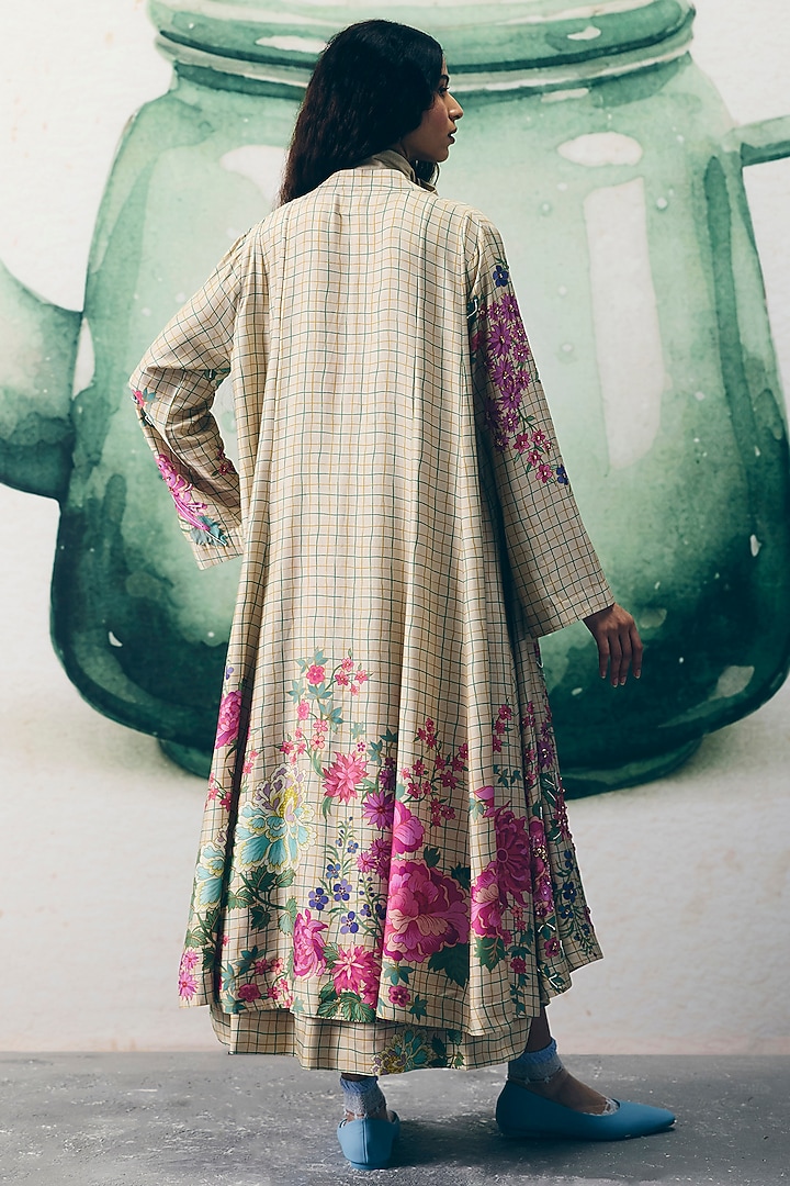 Ivory Modal Satin Printed Jacket Vacation Dress by Paulmi & Harsh at Pernia's Pop Up Shop