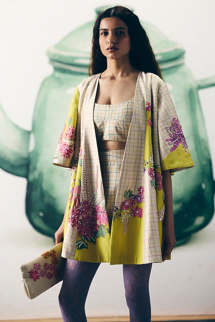 Ivory Modal Silk Printed Co-Ord Set by Paulmi & Harsh at Pernia's Pop Up Shop