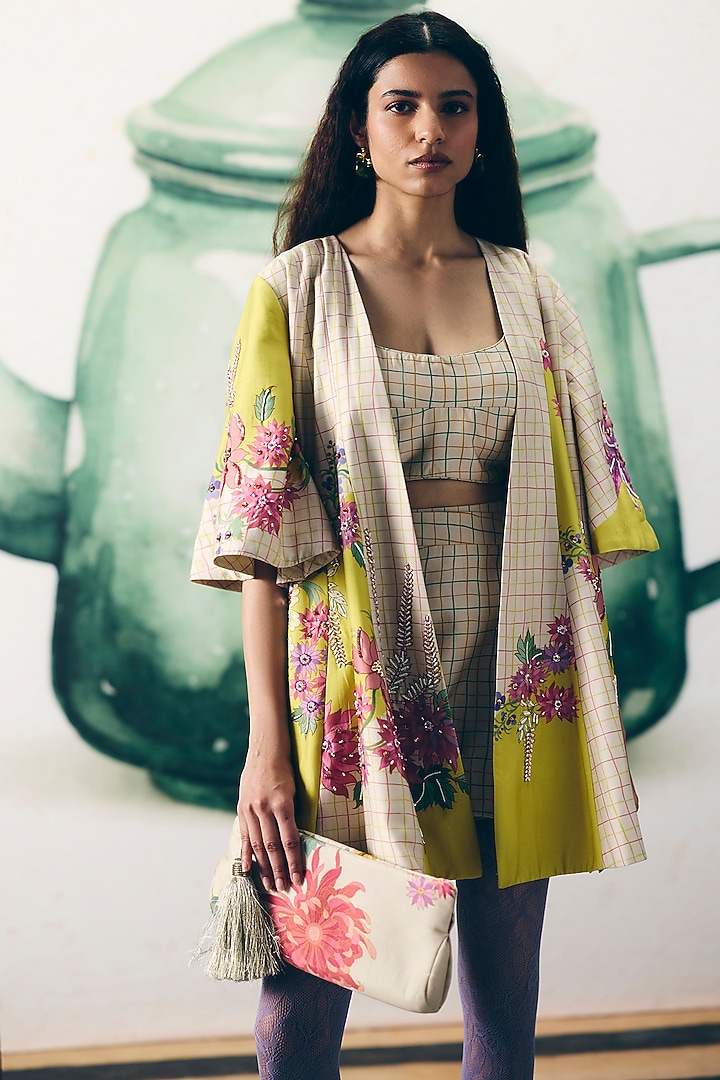Ivory Modal Silk Printed Co-Ord Set by Paulmi & Harsh at Pernia's Pop Up Shop