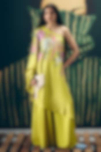 Yellow Modal Silk Printed & Embroidered Co-Ord Set by Paulmi & Harsh at Pernia's Pop Up Shop