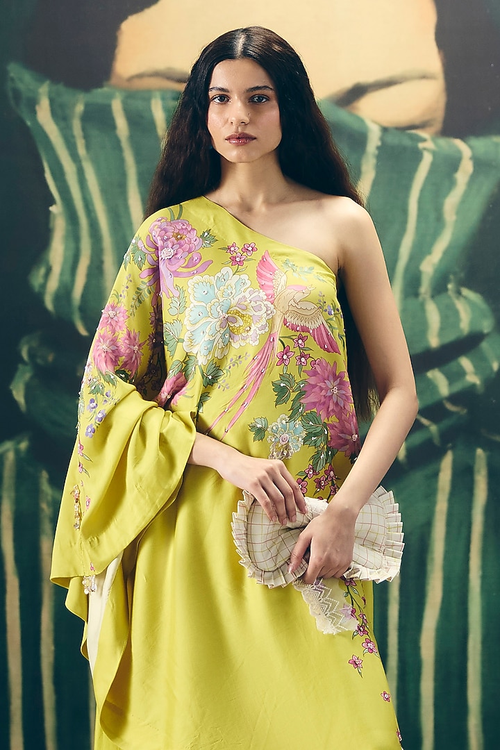 Yellow Modal Silk Printed & Embroidered Co-Ord Set by Paulmi & Harsh at Pernia's Pop Up Shop