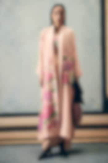 Pink Modal Silk Printed & Embroidered Jacket Set by Paulmi & Harsh at Pernia's Pop Up Shop