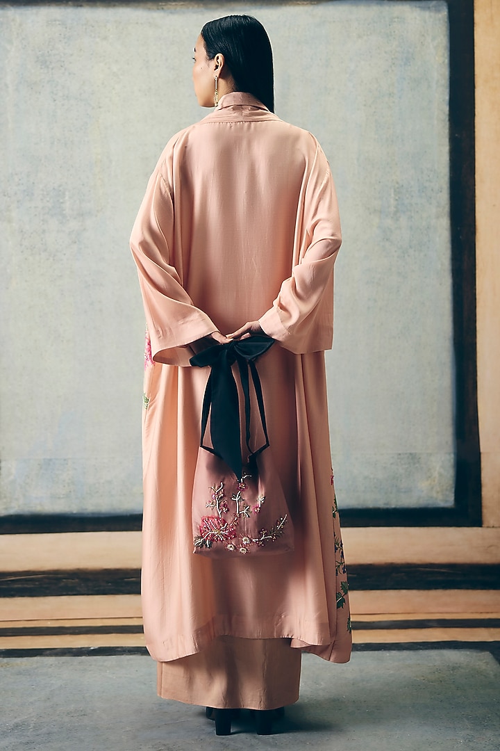 Pink Modal Silk Printed & Embroidered Jacket Set by Paulmi & Harsh at Pernia's Pop Up Shop