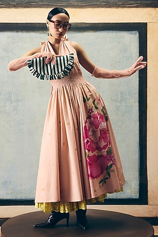 Pink Poplin Printed Dress by Paulmi & Harsh