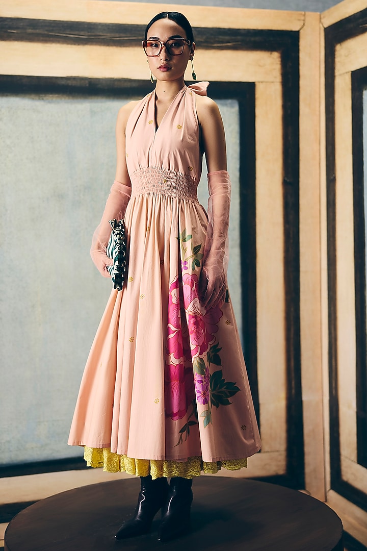 Pink Poplin Printed Vacation Dress by Paulmi & Harsh at Pernia's Pop Up Shop