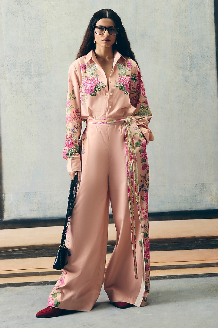 Pink Poplin Printed Co-Ord Set by Paulmi & Harsh at Pernia's Pop Up Shop