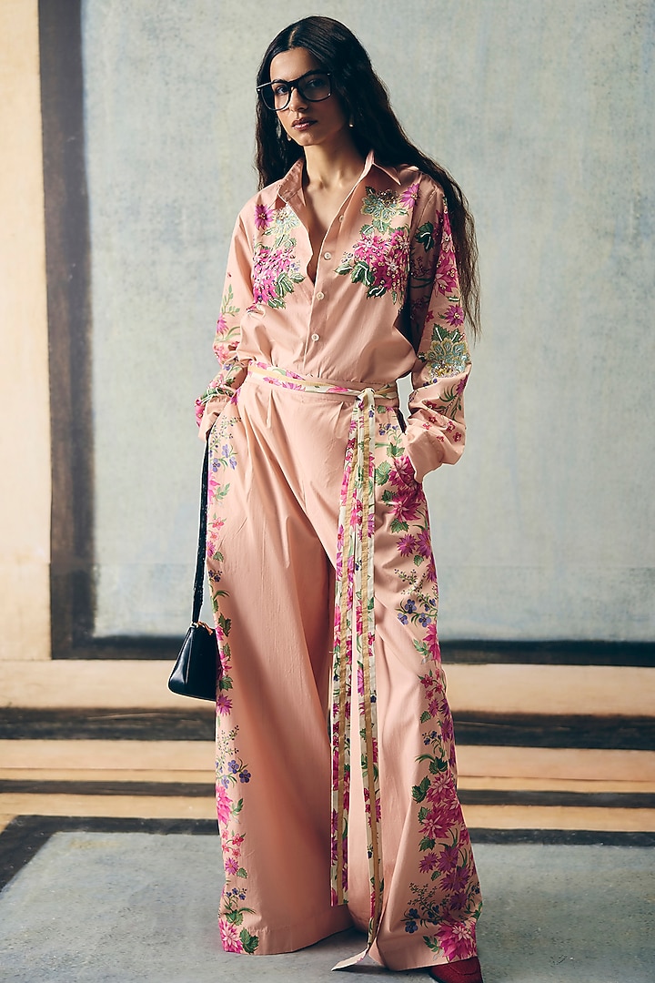 Pink Poplin Printed Co-Ord Set by Paulmi & Harsh at Pernia's Pop Up Shop