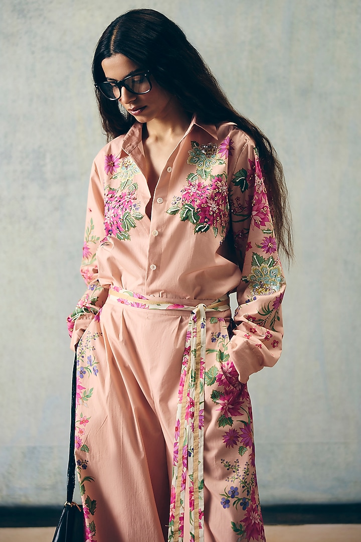 Pink Poplin Printed Co-Ord Set by Paulmi & Harsh at Pernia's Pop Up Shop