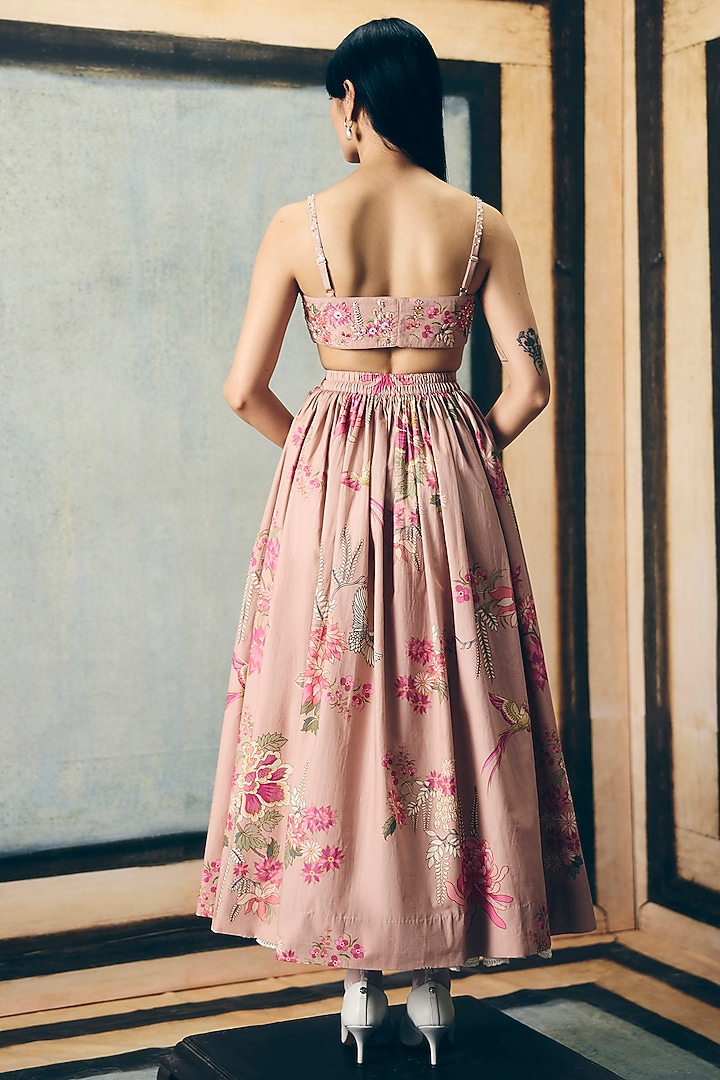 Chalk-Colored Poplin Printed Skirt Set by Paulmi & Harsh at Pernia's Pop Up Shop