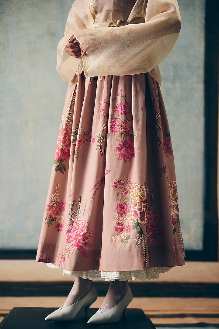 Chalk-Colored Poplin Printed Skirt Set by Paulmi & Harsh at Pernia's Pop Up Shop