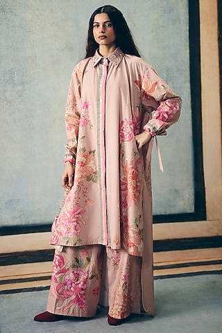 Clay-Colored Poplin Printed Kurta Set by Paulmi & Harsh