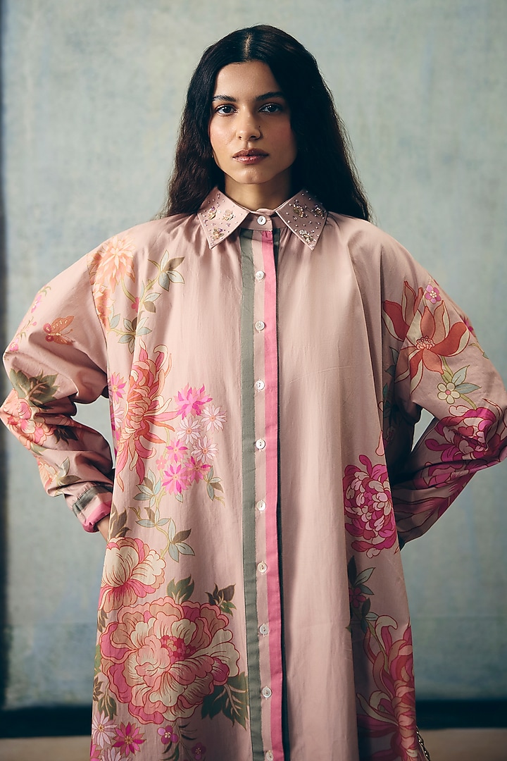 Clay-Colored Poplin Printed Kurta Set by Paulmi & Harsh at Pernia's Pop Up Shop
