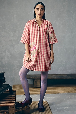 Pink Poplin Printed Dress by Paulmi & Harsh