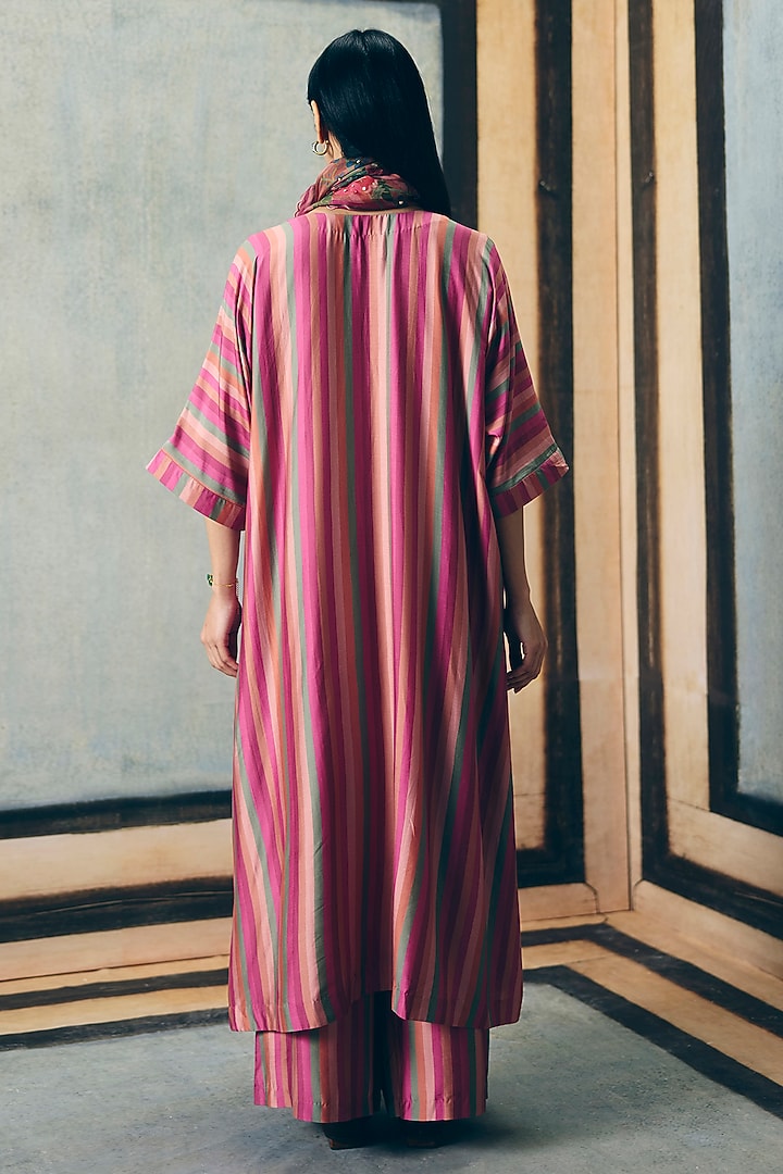 Multi-Colored Modal Silk Printed & Embroidered Kurta Set by Paulmi & Harsh at Pernia's Pop Up Shop
