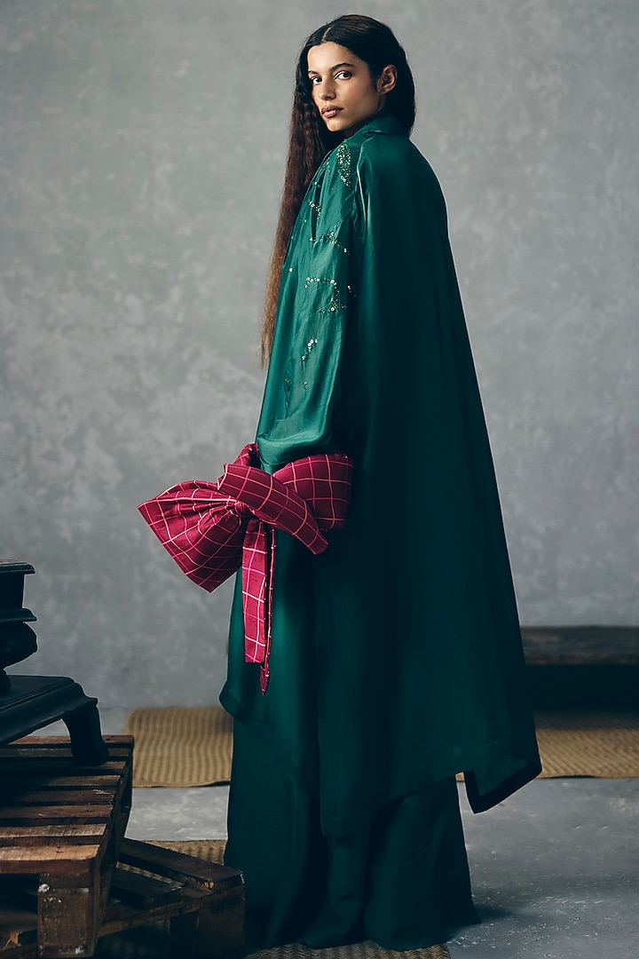 Green Silk Linen Dyed Jumpsuit With Jacket by Paulmi & Harsh at Pernia's Pop Up Shop