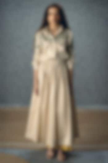 Ivory Satin Lycra Checkered Printed Skirt Set by Paulmi & Harsh at Pernia's Pop Up Shop