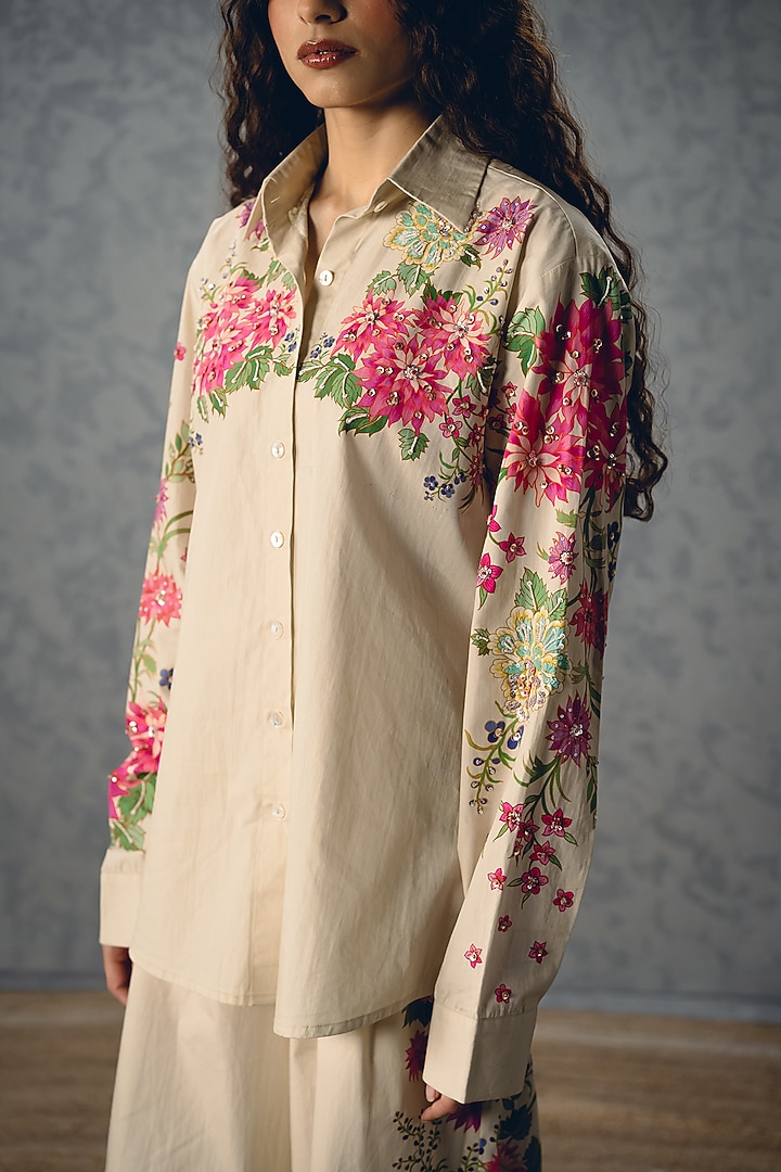 Ivory Poplin Printed Co-Ord Set by Paulmi & Harsh at Pernia's Pop Up Shop