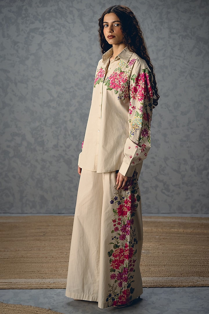 Ivory Poplin Printed Co-Ord Set by Paulmi & Harsh at Pernia's Pop Up Shop