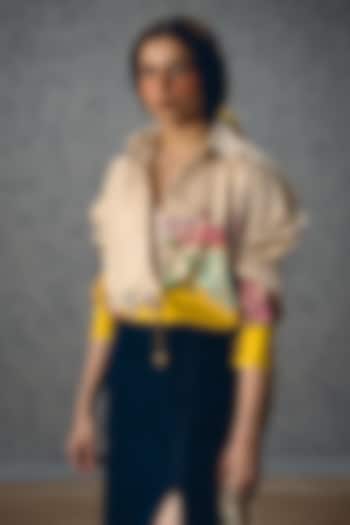 Ivory & Yellow Satin Lycra Floral Printed Shirt by Paulmi & Harsh at Pernia's Pop Up Shop