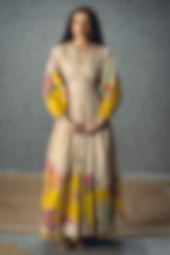 Ivory Poplin Floral Printed Maxi Summer Dress by Paulmi & Harsh at Pernia's Pop Up Shop