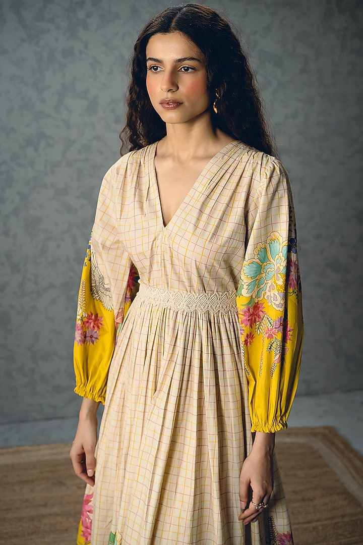 Ivory Poplin Floral Printed Maxi Summer Dress by Paulmi & Harsh at Pernia's Pop Up Shop