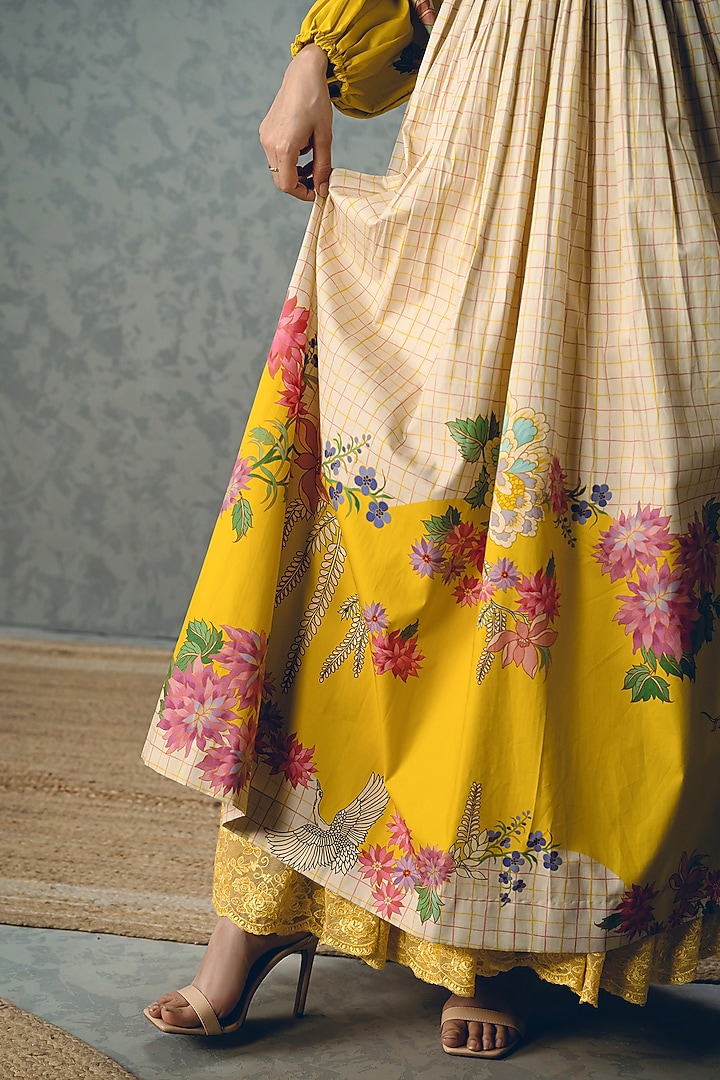 Ivory Poplin Floral Printed Maxi Summer Dress by Paulmi & Harsh at Pernia's Pop Up Shop
