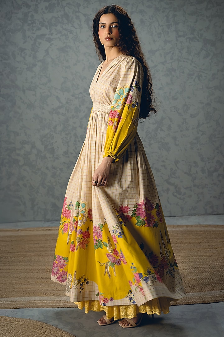 Ivory Poplin Floral Printed Maxi Summer Dress by Paulmi & Harsh at Pernia's Pop Up Shop