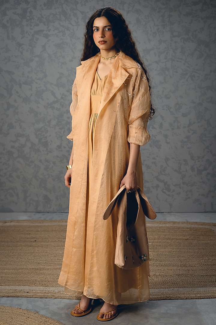 Nude Modal Silk Jacket Vacation Dress by Paulmi & Harsh at Pernia's Pop Up Shop