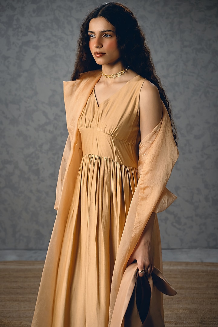 Nude Modal Silk Jacket Vacation Dress by Paulmi & Harsh at Pernia's Pop Up Shop