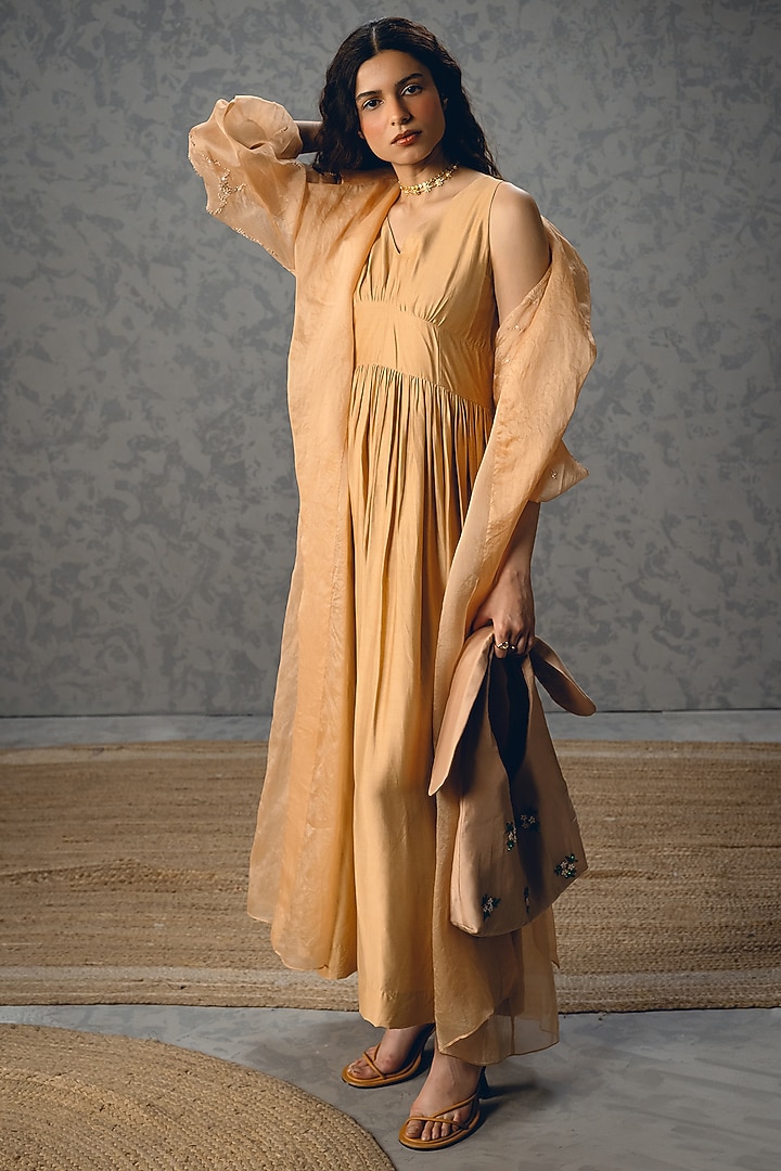 Nude Modal Silk Jacket Vacation Dress by Paulmi & Harsh at Pernia's Pop Up Shop