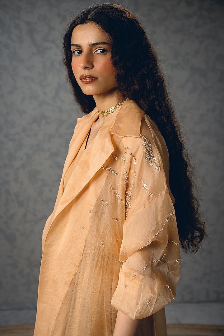 Nude Modal Silk Jacket Vacation Dress by Paulmi & Harsh at Pernia's Pop Up Shop
