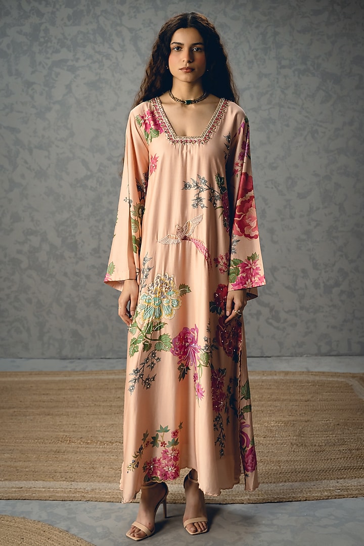 Pink Modal Silk Printed Kaftan Summer Dress by Paulmi & Harsh at Pernia's Pop Up Shop