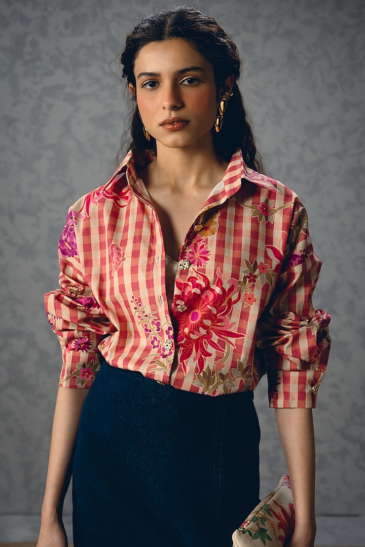 Pink Poplin Floral Printed Shirt by Paulmi & Harsh at Pernia's Pop Up Shop