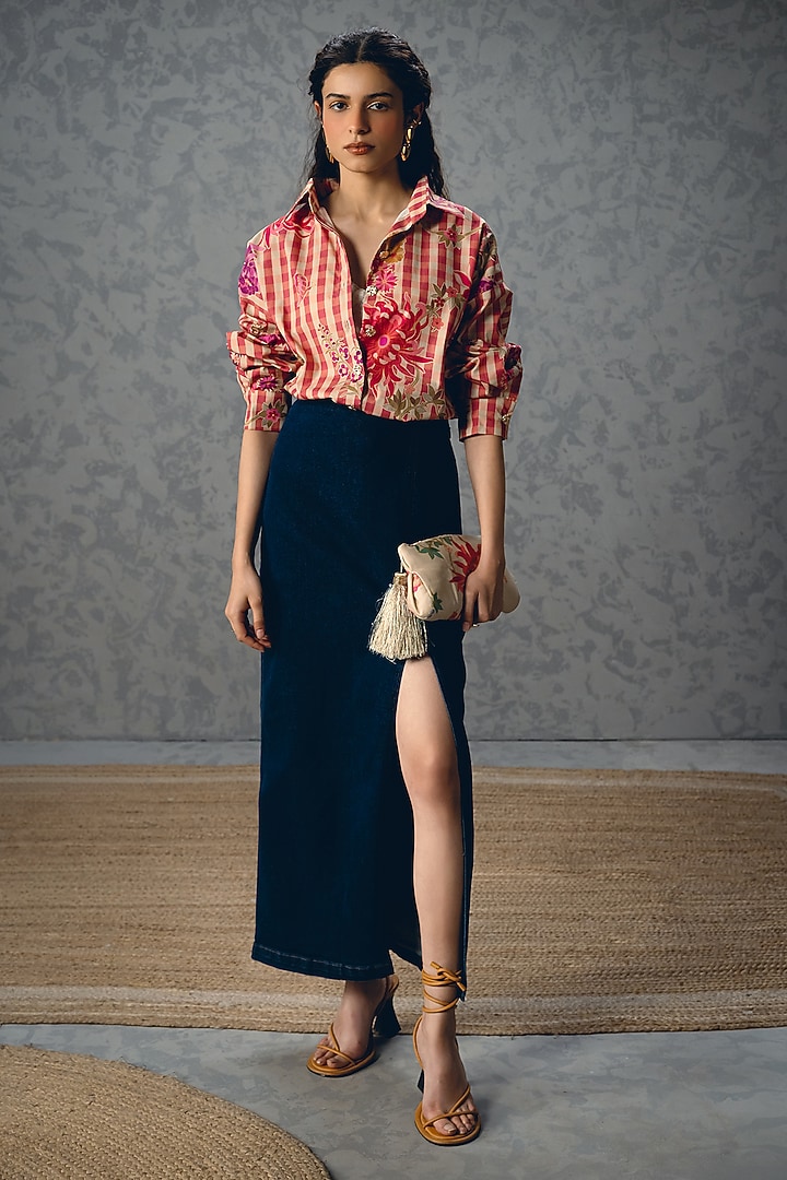 Pink Poplin Floral Printed Shirt by Paulmi & Harsh at Pernia's Pop Up Shop