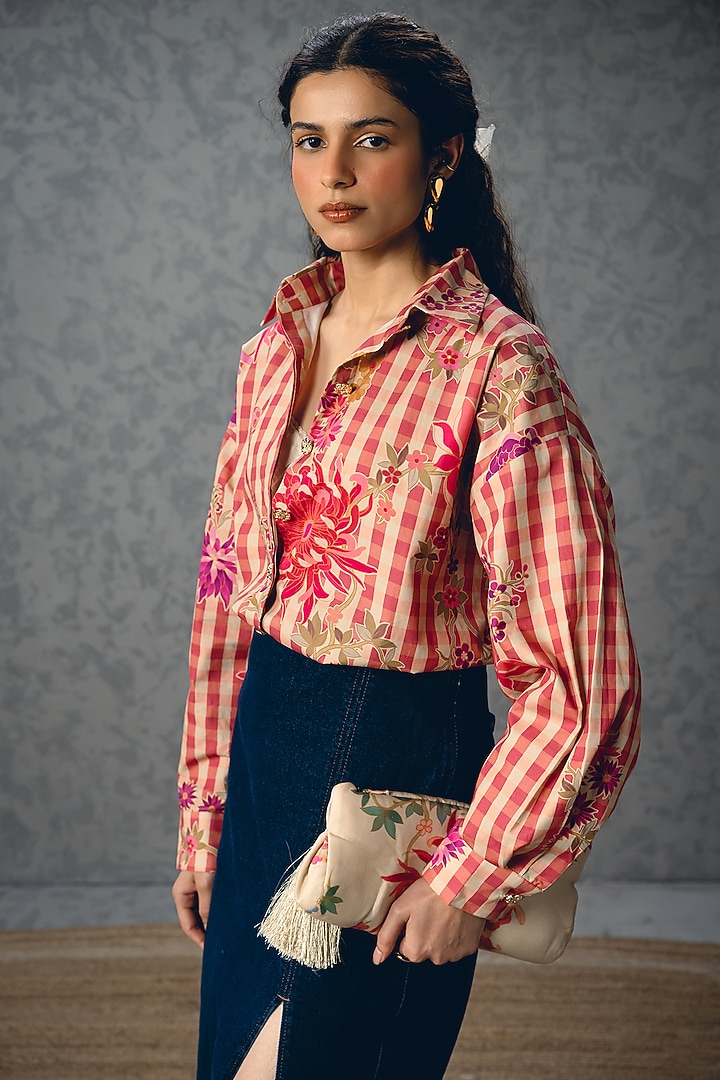 Pink Poplin Floral Printed Shirt by Paulmi & Harsh at Pernia's Pop Up Shop