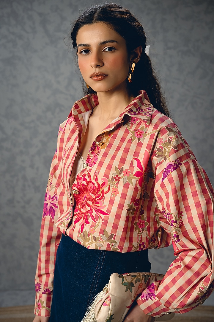 Pink Poplin Floral Printed Shirt by Paulmi & Harsh at Pernia's Pop Up Shop