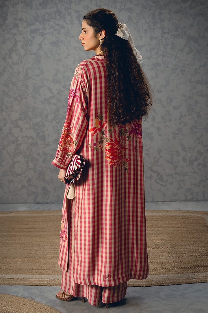 Pink Modal Silk Printed Kurta Set by Paulmi & Harsh at Pernia's Pop Up Shop