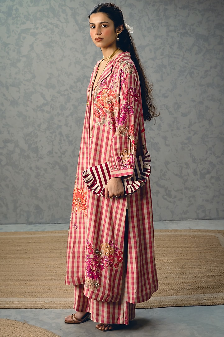 Pink Modal Silk Printed Kurta Set by Paulmi & Harsh at Pernia's Pop Up Shop