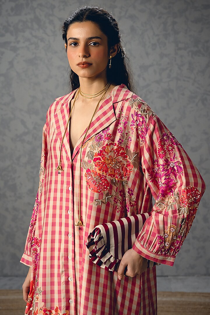 Pink Modal Silk Printed Kurta Set by Paulmi & Harsh at Pernia's Pop Up Shop