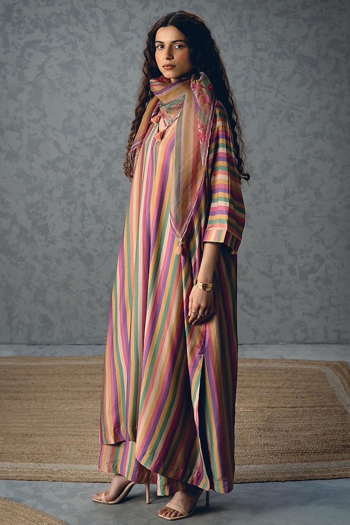Multi-Colored Modal Silk Embroidered & Printed Kurta Set by Paulmi & Harsh at Pernia's Pop Up Shop