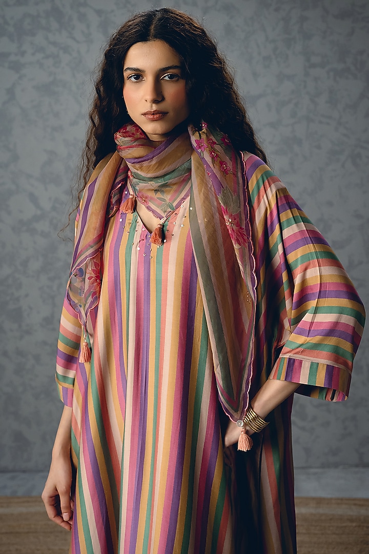 Multi-Colored Modal Silk Embroidered & Printed Kurta Set by Paulmi & Harsh at Pernia's Pop Up Shop