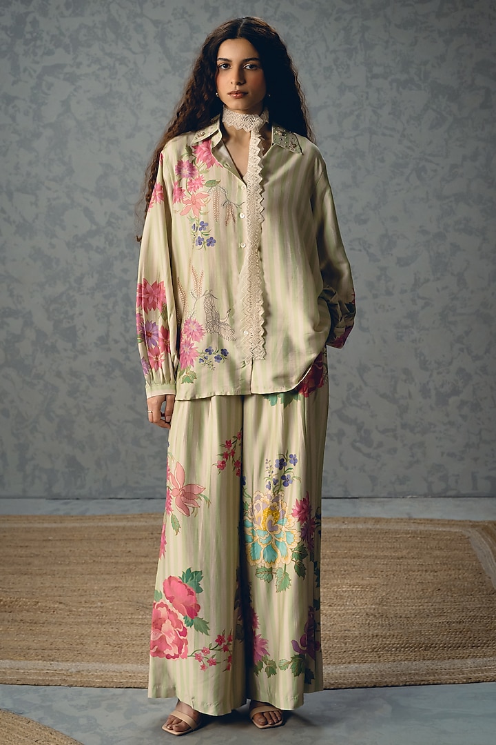 Pista Green Modal Silk Printed Co-Ord Set by Paulmi & Harsh at Pernia's Pop Up Shop